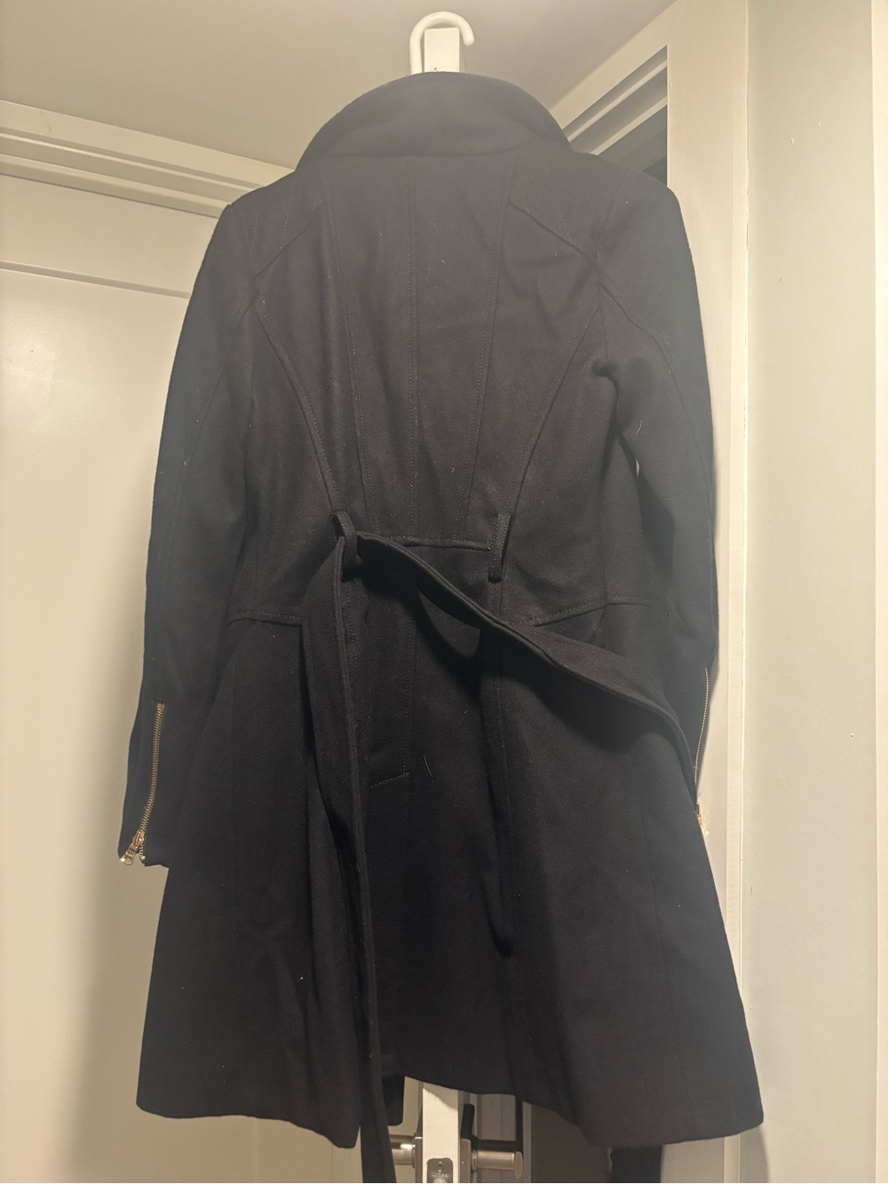 Guess Black Double-Breasted Pea Coat with Gold Buttons - Picture 3 of 6